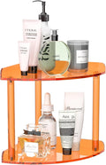 2 Tier Countertop Corner Organizer Shelf 7x7x8 Inch, Orange Acrylic Bathroom Corner Shelf for Countertop, Vanity Storage for Skincare, Cosmetics, Perfume