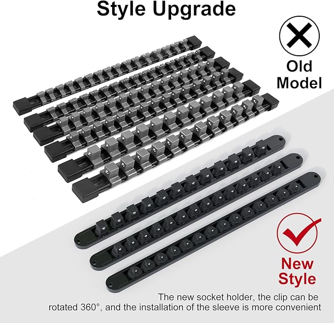 FivePears 3PCS 360° Socket Organizer Twist Lock,3/8 1/4 1/2 Socket Storage Rails, Premium Quality Socket Holders for Tool Box ，Tool Carts，Contains up to 40 Clips (Blue, Red and Black)