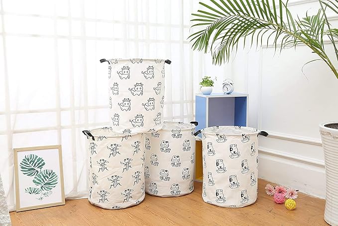 LANGYASHAN Laundry Basket Canvas Fabric Collapsible Organizer Basket for Storage Bin Toy Bins Gift Baskets Bedroom Clothes Children Nursery Hamper (Bee)