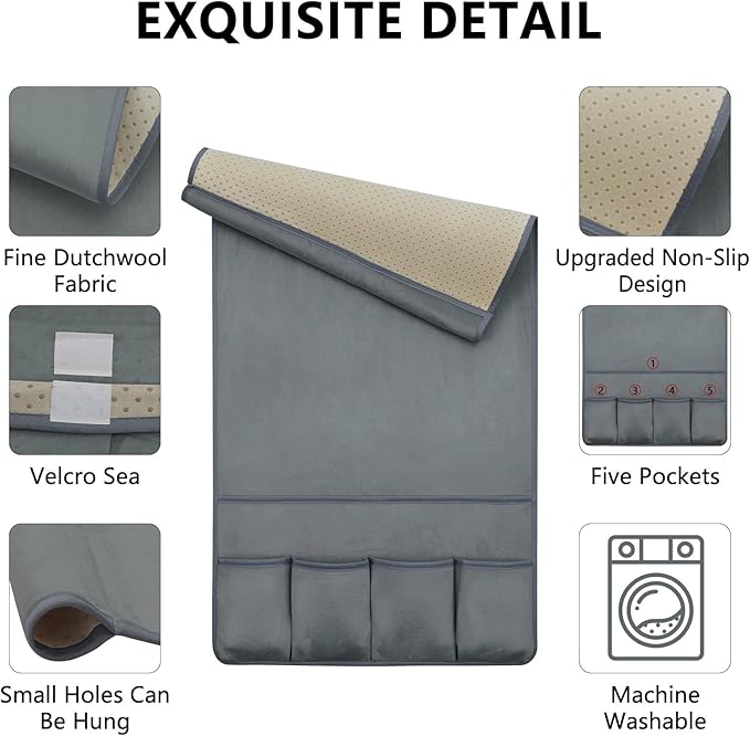TV Remote Control Holder Couch Caddy, Non-slip Bedside Caddy Organizer with 5 Pockets for Key Glasses Phone Magazine Holders (Gray, 35''x18'')