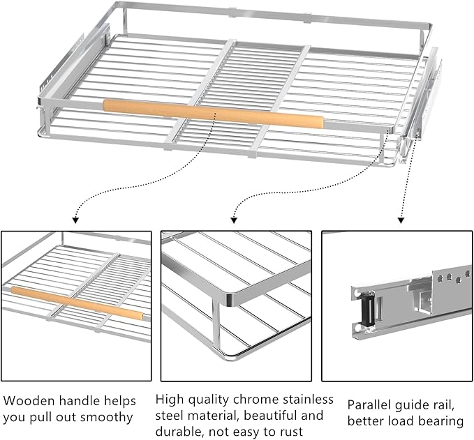 Large Pull Out Kitchen Cabinet Organizer, 22.7''-39.8''Width, Heavy Duty Slide Out Pantry Shelves Sliding Drawer Storage for Kitchen, Under Sink, Bathroom, Wardrobe, Set of 2