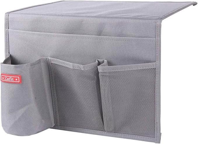 Bedside Storage Organizer - Table Cabinet Organizer Caddy for Remotes, Phone, Glasses (4 Pockets - Grey)