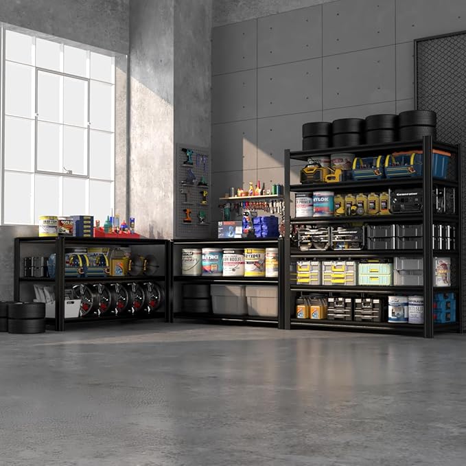 Extra Big/Large 55.12"Wide Father&I Industrial 6-Heavy-Dudy-Shelf-Rack Tall Metal/Steel Adjustable Garage Bin Storage Shelving Stand Shelves Units/System for Shed, 84" H*55.12W * 24" D, Black