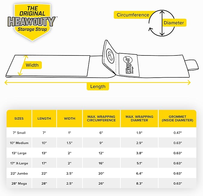Heavy-Duty Wrap-It Storage Straps, 13-inch (6 Pack) - Hook and Loop Extension Cord Organizer Hanger, Cord Wrap, Cable Straps for Cables, Hoses, Rope for Home, RV and Garage Storage and Organization