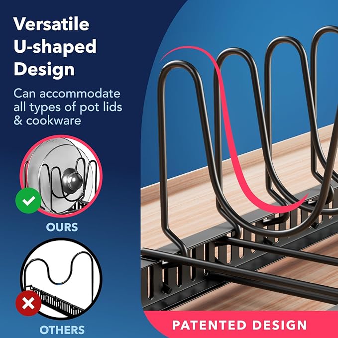 Better Things Home 12+ Expandable Pan and Pot Lid Organizer Rack for Cabinet, Pot Lid Holder Pot Organizers Inside Cabinet, Pots and Pans Organizer Under Cabinet (Dark Grey, LID ORGANIZER)