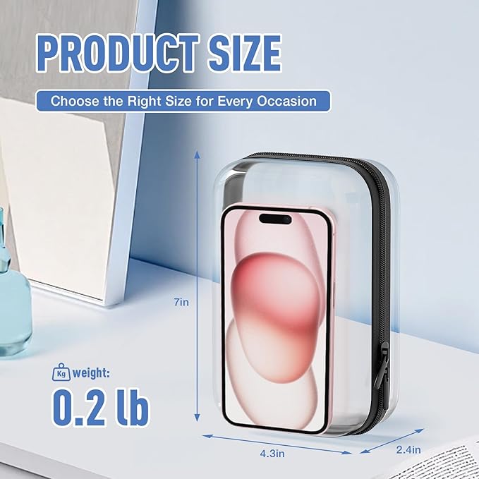 2 Pcs Clear Hard Shell Zipper Case, BIiss Plastic Bins for Organizing, Clear Zipper Pouches Makeup Case & Lidded Storage Bins for Cosmetics, Puzzles, 7 x 4.3 x 2.4 Inch
