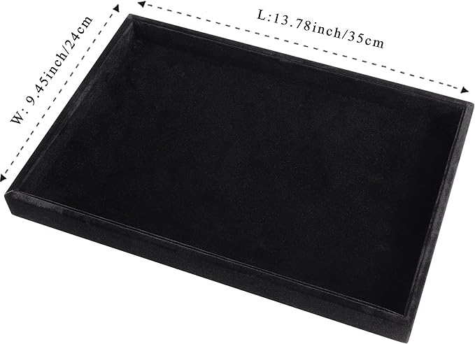 Mornajina 13.8" x 9.5" Velvet Jewelry Tray Jewelry Display Tray, Stackable Empty Plate Trays for Earrings Necklaces Bracelet Rings Display Showcase - Black