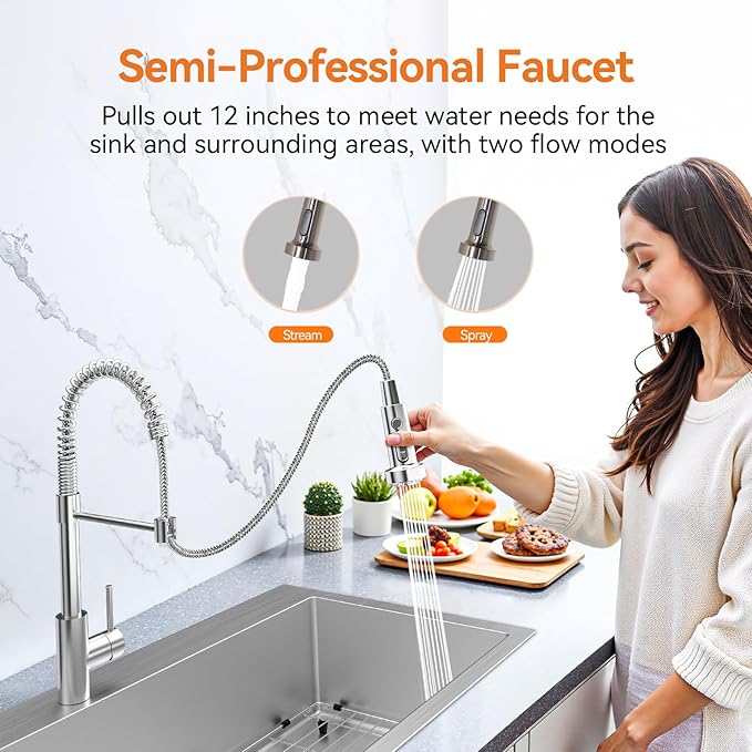 33 x 22 Drop-In/Undermount Kitchen Sink, TECASA Single Bowl Kitchen Sink with Pull Down Faucet, 18-Gauge T-304 Stainless Steel Basin with Accessories
