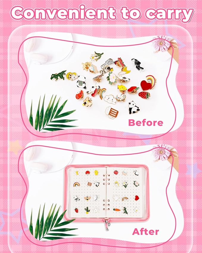 UCEC Pink Enamel Pin Display Book & 50 PCS Pin Backs A5 Album Pin Collection Binder for Brooch Pins, 6-Page Zippered Pinfolio Trading Organizer, Portable Enamel Pin Storage Case for Pin Collectors