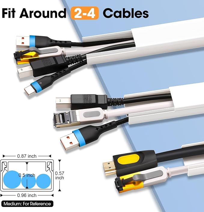 87in Cord Hider Kit, Cord Covers for Wires on Wall, Paintable Cable Raceway, Cord Hider for Wall Mount tv, tv Cable Hider Wall kit, Wire Covers for Cords, 6X L14.5in X W0.96in X H0.57in