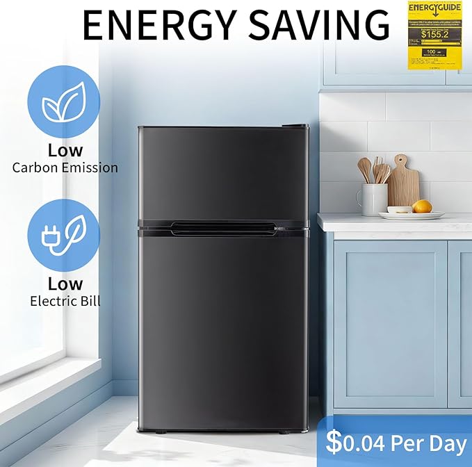 Compact Refrigerator 3.2 Cu.Ft Mini Fridge with Freezer, 7-Temperature Settings Double Door Compact Refrigerator, Adjustable Thermostat & Removable Shelves for Dorm Apartment (2 Door)