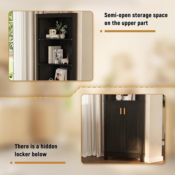 69" Tall Corner Shelf with Doors, 7-Tier Corner Storage Cabinet with Doors, Space Saver Shelf for Bathroom, Bathroom Floor Cabinet for Living Room Kitchen, Hallway