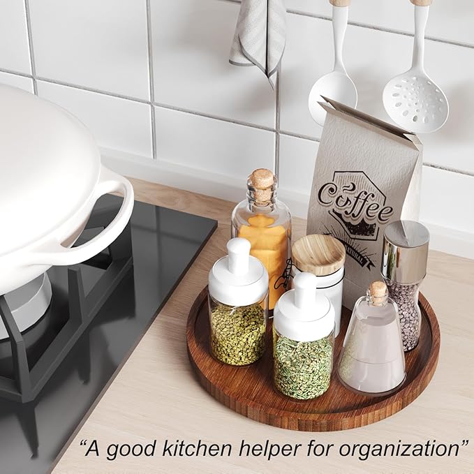Lazy Susan Organizer for Kitchen,Bamboo Turntable for Cabinet,Pantry,Vanity,Middle（Brown）