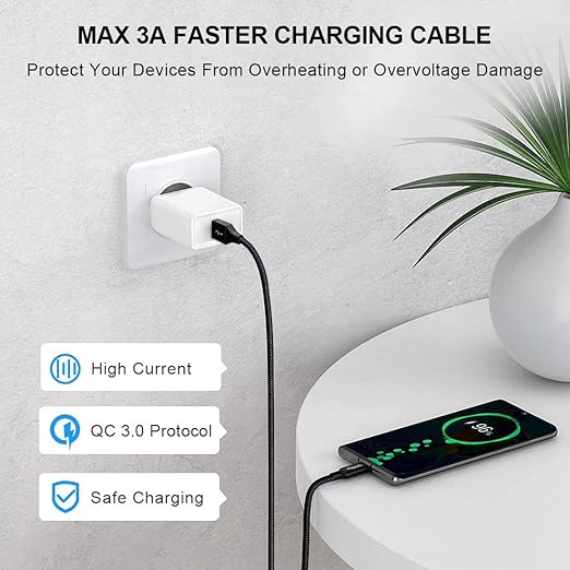 etguuds USB A to USB C Cable 5-Pack (3/3/6/6/10 ft), Fast Charging Type C Charger Cord for iPhone 17 16 15 Pro Max Plus Air, Samsung Galaxy S25 S24 S23 S22 S21 S20 A56 A17 A16, Pixel, Moto G, Black