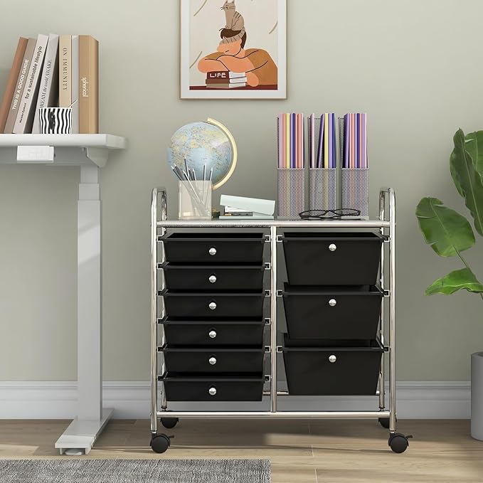 Giantex 9 Drawers Rolling Cart, Classroom Organizers, Storage Cart with Wheels, for Teacher Office Home School Supplies Tool Craft Art Paper, Black