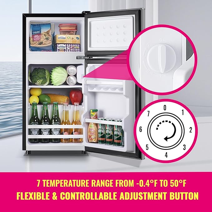 Mini Fridge with Top Freezer Apartment Size Dual Door Compact Small Refrigerator for Personal Use Small Mini Fridge with Egg tray, 7 Temperature Control For Dorm, Apatmet, Dark Grey