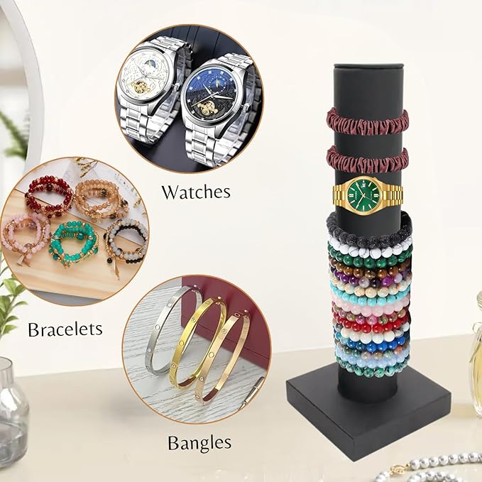 Novel Box Black Leatherette Vertical Bracelet/Bangle Display Tower - Jewelry Organizer Tower Stands for Bracelet Displays - Hair Tie Bangle Bracelet Watch Scrunchie Holder for Selling or Personal Use