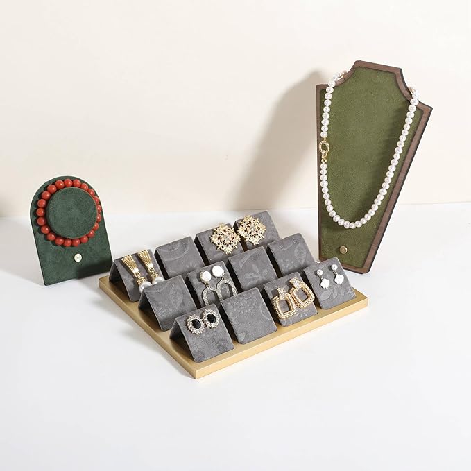 GemeShou Golden coated earring display stand for selling, velvet stud earring holder for jewelry display, Jewlery earring storage organizer tray, studs holder jewelry organizer【Earring holder-Grey】