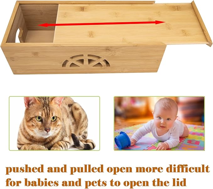 Cable Management Box,Cord Organizer Box,Bamboo Cable Organizer Box for fit Desk Computer USB Behind TV Home Hall Computer Power