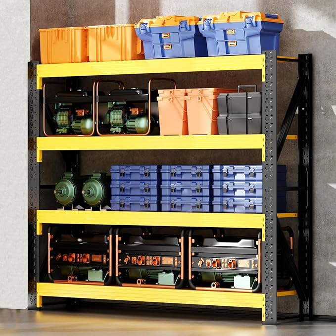 48" W Garage Shelving,4-Tier Heavy Duty Storage Shelves Unit with Adjustable Metal Shelf for Warehouse,Basement,Workshop,4200LBS,48" W x 24" D x 79" H,Black&Yellow