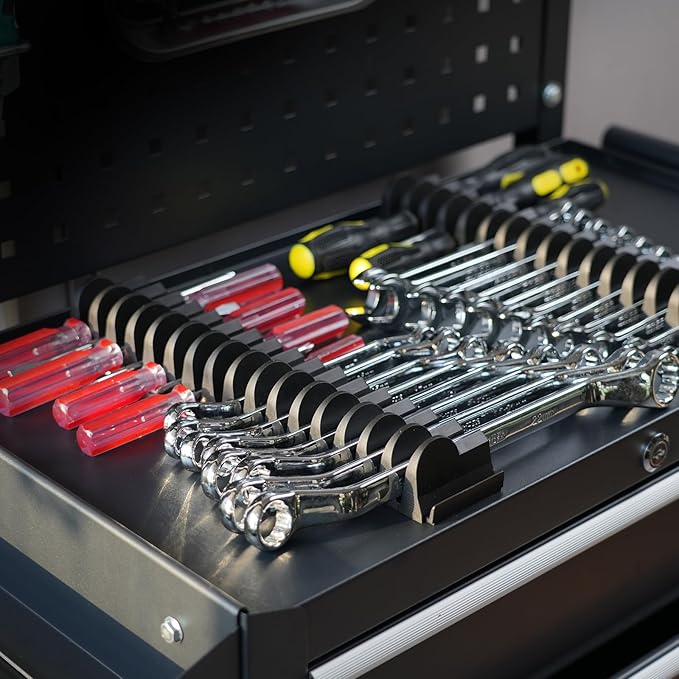 24pcs Modular Wrench Organizers for Tool Drawers - Wrench Rack with Metric&SAE Labels,Tool Storage Holder.Gift for father, brother&boyfriend (Black without magnet)