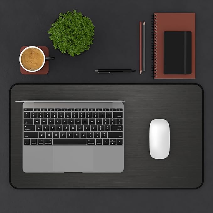 Brushed Metal Texture Desk Mat - Extended Mouse Pad & Desk Pad, Neoprene Surface, Non-Slip Rubber Base, Stitched Edges, Desk Protector for Keyboard & Mouse (Black, 12x22)