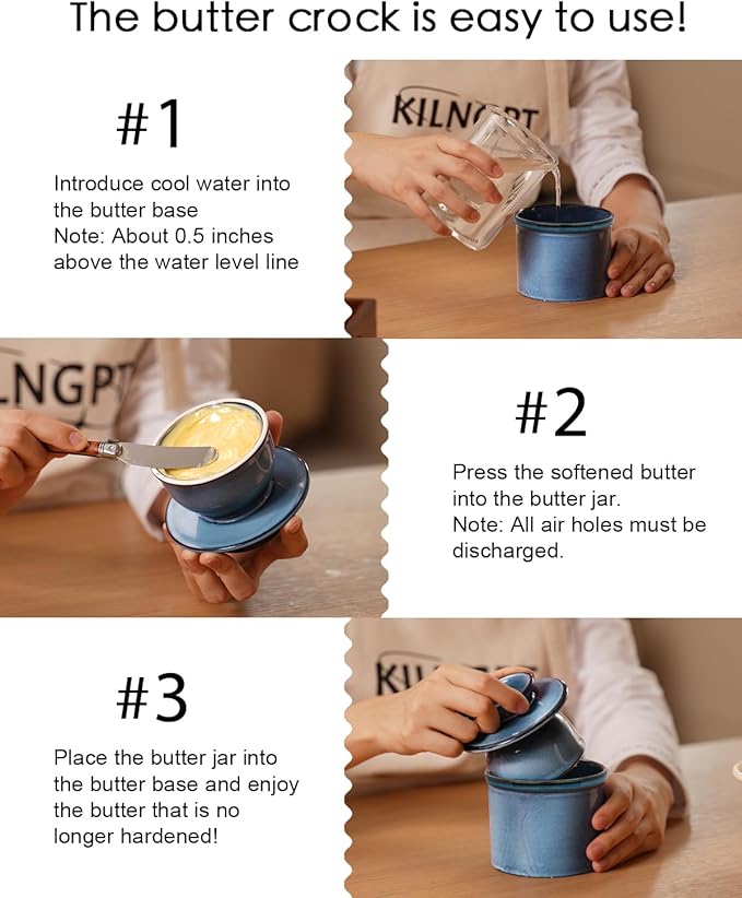 French Butter Dish, Butter Crock for Counter with Water Line, Ceramic Butter Keeper for Spreadable Butter - Chrismas Gift Home Kitchen Decor - Reactive Glaze Collection - Blue