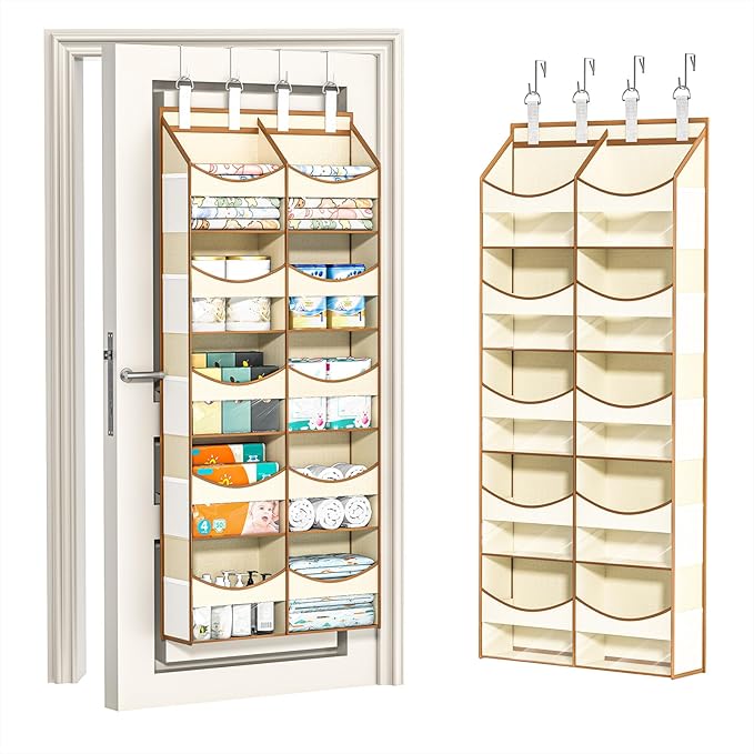 Aokeyee Over the Door Storage Organizer - 5 Tiers Behind Door Storage with 10 Compartments & 10 Mesh Pockets, 80lb Capacity Door Hanging Organizer for Closet, Bedroom, Bathroom, Pantry, Nursery, Toys