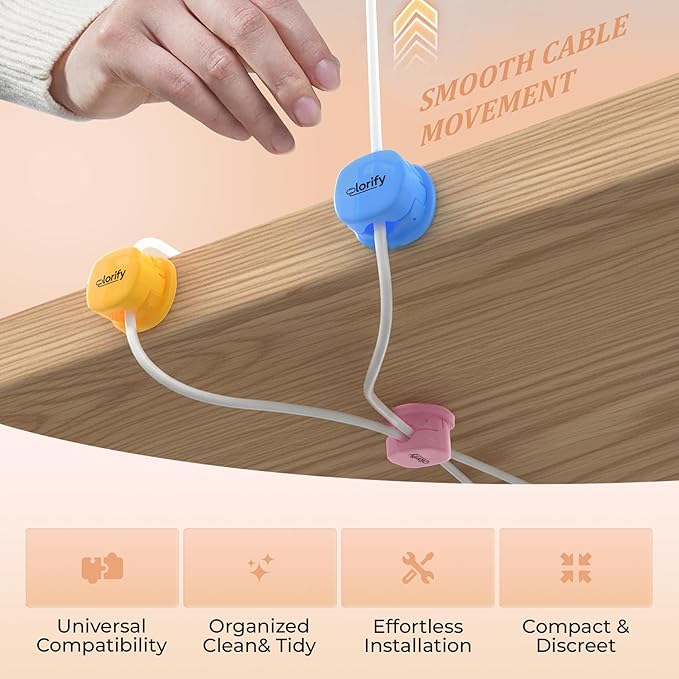 Spring Cable Clips 8-Pack Adhesive Cord Holders for Desk, Nightstand, Laptop, Phone Charging Clips & Car Cable Organizer for Home, Office & Charging Cord Management-(Multicolor)