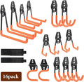 16 Pack Steel Wall Mount Garage Storage Hooks Heavy Duty | Anti-Slip Coating | Bikes | Storage Organizer | Ropes | Hose | Garden Tools