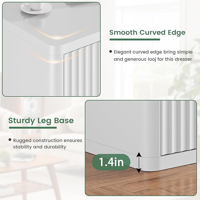 White Nightstand Set of 2, 3 Drawers Night Stand Set, Mid Century Modern Bed Side Table, Large Fluted End Table for Bedroom Living Room Sofa Couch Home Office, Bedside Table with Storage, 24.8” Wide