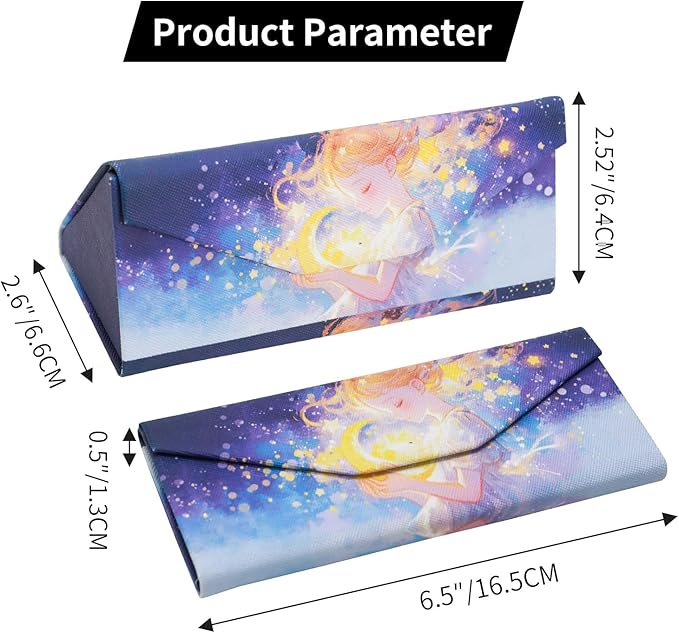 Foldable Glasses Case, Magnetic PU Leahter Sunglasses Case, Cute Hard Shell Folding Eyeglass Cases for Women Kids
