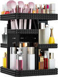 Rotating Makeup Organizer, Large Capacity Cosmetic Display Case, Acrylic Skincare Organizer with Brush Holder, Makeup Storage Organizer for Dresser Countertop and Bathroom Vanity - Black