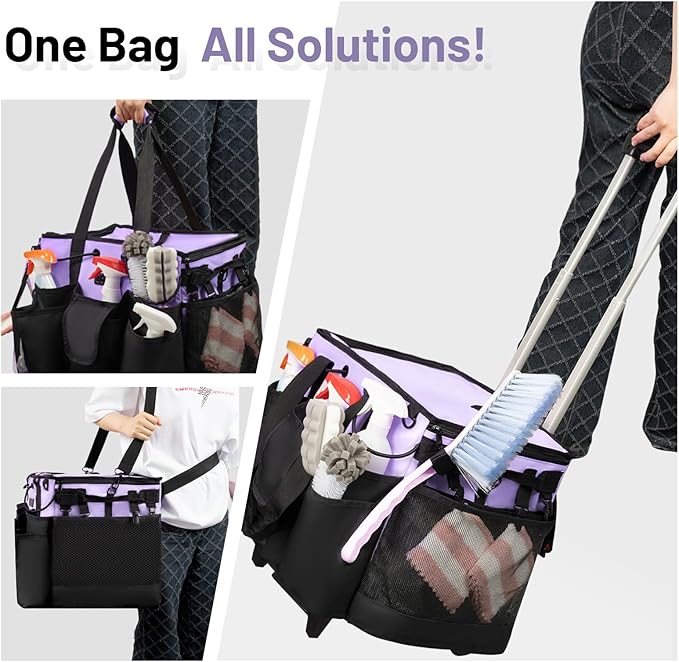 Large Cleaning Caddy for Cleaning Supplies Organizer, Rolling Cleaning Caddy Bags with Wheels for Housekeepers, Cleaning Carts on Wheels for Home Car Office Picnic