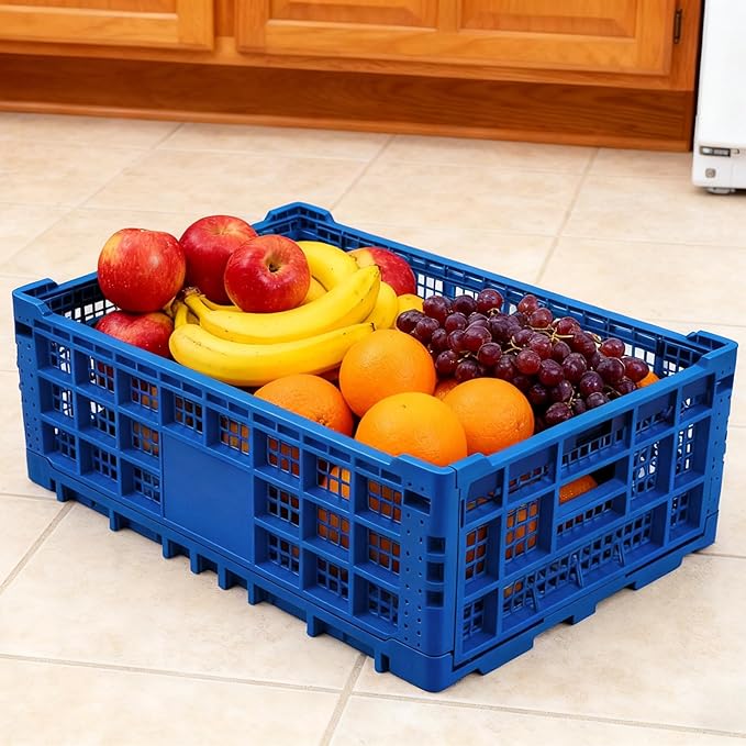 Collapsible Storage Crates, 52 Liter Heavy Duty Foldable Plastic Crates , Storage Baskets and Bins 23.6" L x 15.7" W x 8.6" H Stackable Dairy Milk Crates for Office, Home, Toy Storage