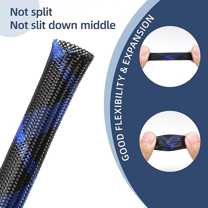 Expandable Braided Sleeving, PET Automotive Wire Loom, Flexible Cable Management for Audio Video and Other Home Device, Cord Protector from Pets (Black Purple, 3/8" x 25ft)