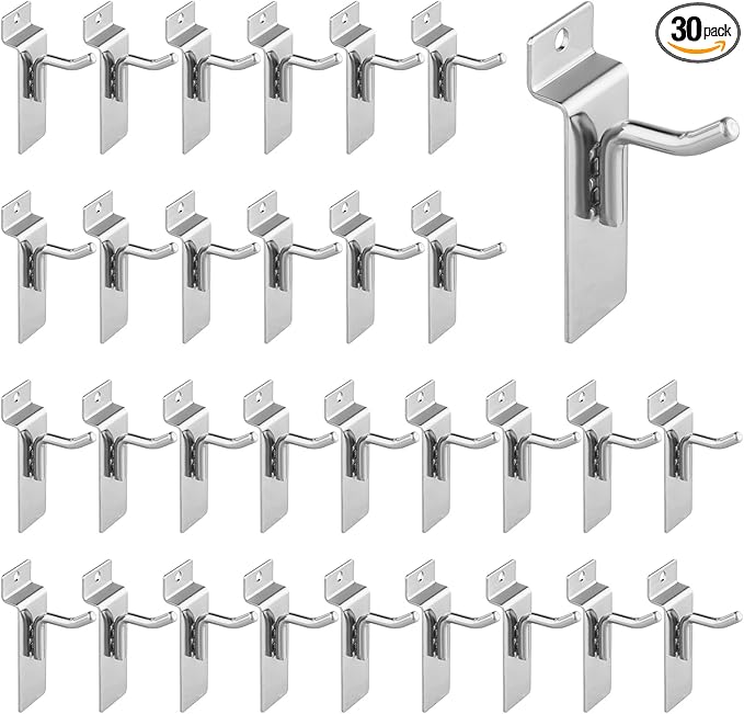 1" Slatwall Hooks, 30 Pack Slat Wall Accessories Hanging Display Hooks for Retail Home Efficient Storage, Sliver