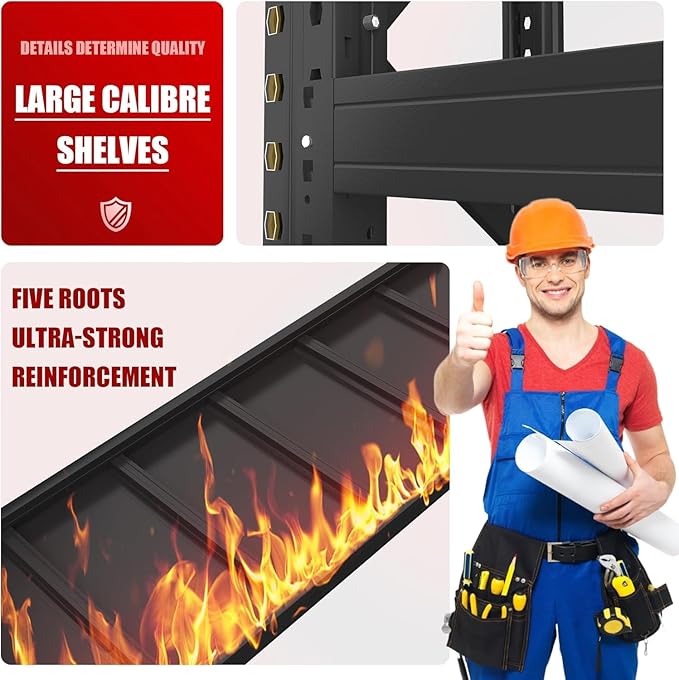 Heavy Duty Garage Shelving Units,5000LBS Deep Storage Shelves,Adjustable Metal Shelves,Large Steel Storage Racks,Industrial Shelving for Shop,Warehouse,Basement (Black, 23.6" D*51.2" W*47" H, 3 tier)