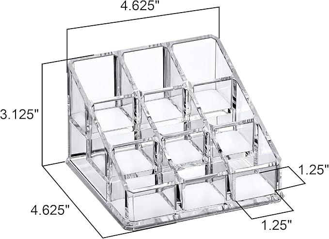 Amazing Abby - Glamour - 2-Pack 9-Slot Acrylic Nail Polish Organizer, Lipstick Holder, Lip Gloss Organizer, Cosmetic Storage Display, Perfect Storage Solution for Drawer, Vanity, Bathroom, and More