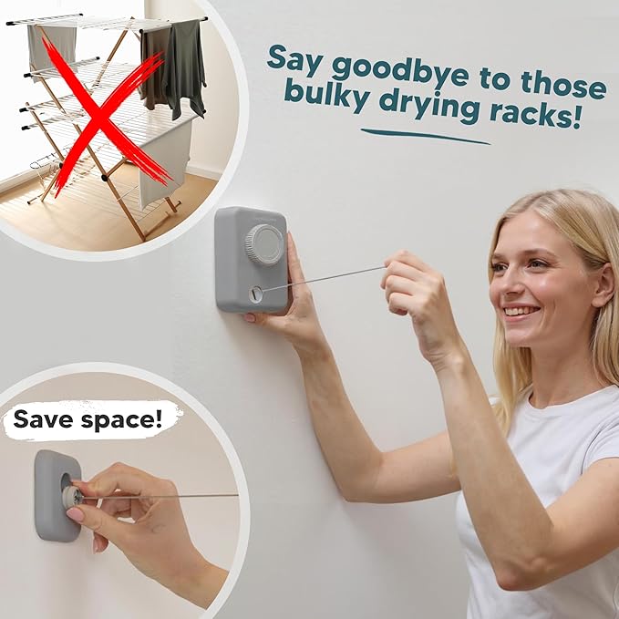GorillaLine Max - Retractable Clothesline Indoor Outdoor Clothes Line - Heavy Duty Clothes Drying Laundry Line - Wall Mounted Drying Rack - Air Dry Clothing - Max Tighten with GorillaGrip
