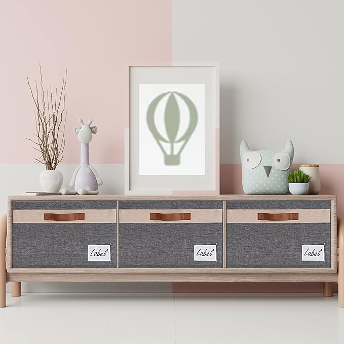 GhvyenntteS Fabric Storage Bins with Lids 3 Pack, Large Fabric Storage Baskets with Lid and Handles, Foldable Closet Organizers and Storage boxes with Label Window for Home (Beige, 15" x 11" x 9.7")
