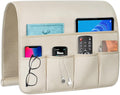 Remote Control Holder for Armchair，Couch Caddy Organizer TV Remote Holder for Bed Storage 5 Pockets，Remote Caddy Bedside Organizer Bedside Table Organizer (Beige, 35''x18'')