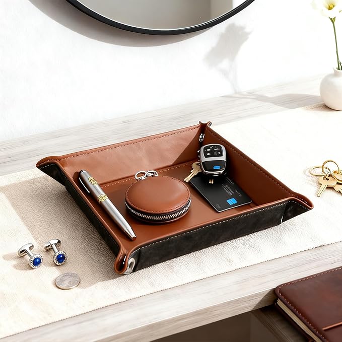 Valet Tray Organizer, 5.5" Square Catch All Tray for Men & Women - for Nightstand, Entryway,Desk & Dresser Top | Jewelry & EDC Holder for Watches, Rings, Keys, Wallet, Phone, Glasses