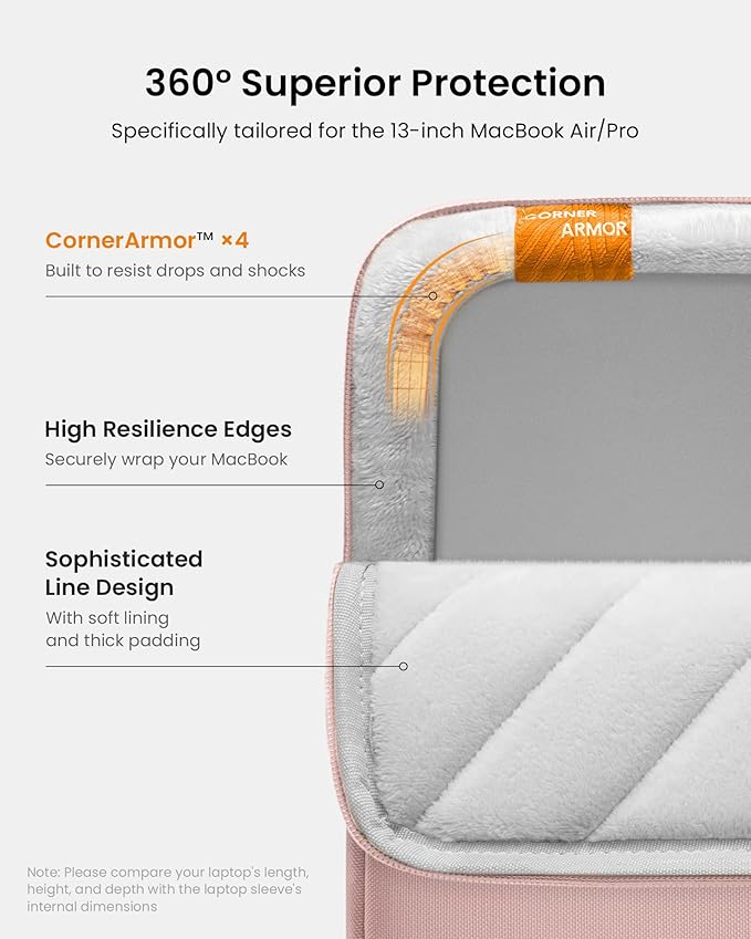 tomtoc 360° Protective Laptop Sleeve for 13-inch New MacBook Air M4/A3240 2025, M3/A3113, M2/A2681 M1/A2337 A2179 A1932, 13-inch MacBook Pro M2/A2686 M1/A2338, Water-Resistant Computer Case Bag