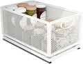 Sliding Cabinet Basket Organizer Drawer Self Adhesive Slide out Pantry Shelves Heavy Duty Carbon Steel Slide Cabinet Storage Basket with Handle for Bathroom Kitchen Home
