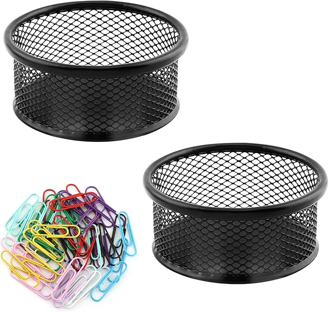 Paper Clip Holder With 50PCS Colored paper clips, 2/4PCS Stackable PaperClip Organizer for Desk,Metal Mesh PaperClip Holders with Non-Slip EVA Pad,for Office Binder Box(2pcs)