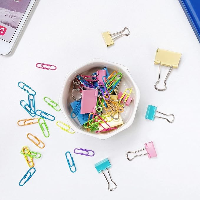 Ceramic Paper Clip Holder Gold Line Paper Clip Dispenser Organizer for Desk Cute Floral Pattern Office Binder Clip Holder Bobby Pin and Hair Clip Holder Gift for Office (Purple Red)