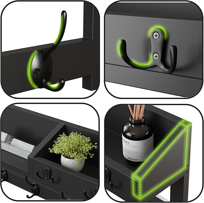 AMBIRD Wall Hooks with Shelf - 26.57" Entryway Wall Hanging Shelf Wood Coat Hooks and Key Holder (Black)