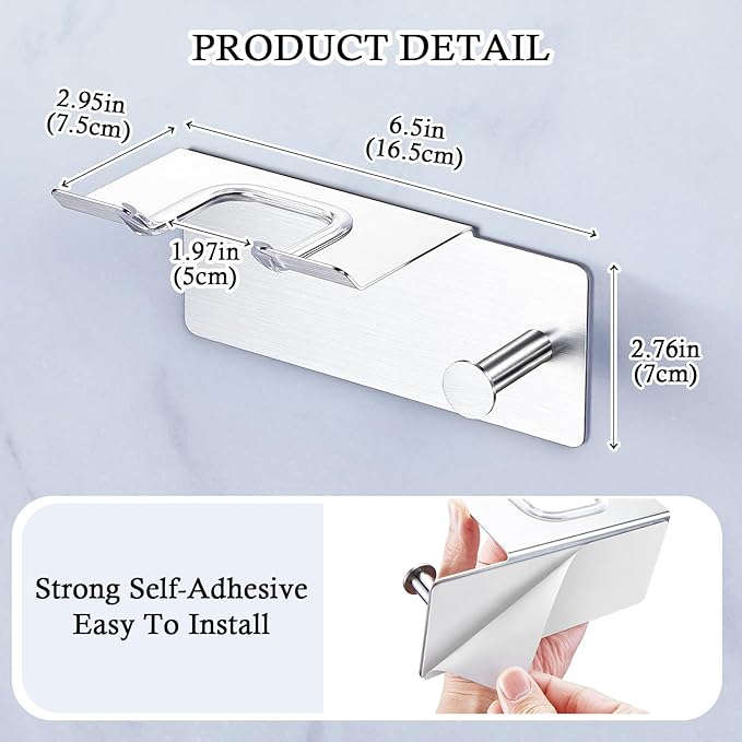 Hair Dryer Holder Wall Mount, Blow Dryer Holder for Wall, Adhesive Hairdryer Holder, Stainless Steel Blowdryer Holder, Bathroom Hair Tool Organizer, Hair Dryer Hanger Hook with Cord Storage (Silver)