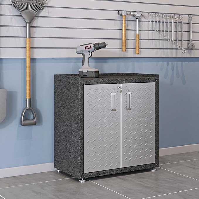 Manhattan Comfort Fortress Collection Modern Designed Mobile Storage Garage Cabinet Great For Tools and Supplies, Stainless Steel